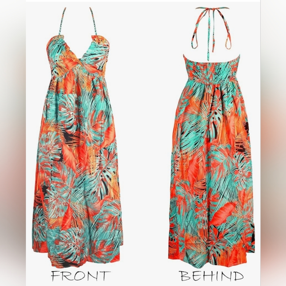 NWT Cupshe tropical abstract halter next maxi dress $45 small Backless summer - Picture 7 of 12